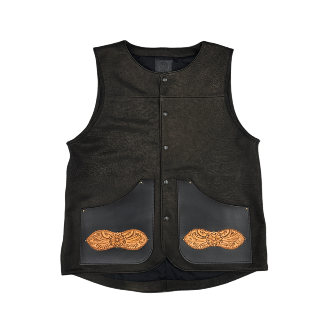 VEST "Peanut Flower" 【レザーベスト/ブラック/カーフレザー/バイカラー】