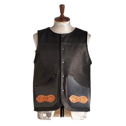 VEST "Peanut Flower" 【レザーベスト/ブラック/カーフレザー/バイカラー】