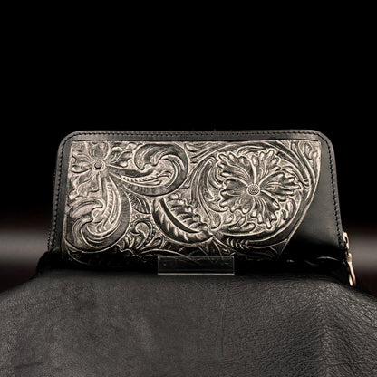 ROUND LONG WALLET “Crest“ Pure Silver【ラウンド長財布/ステアハイド/カービング/シルバー】