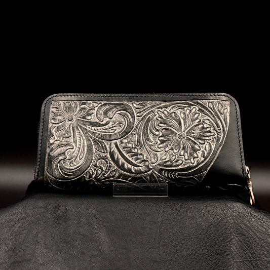 ROUND LONG WALLET “Crest“ Pure Silver【ラウンド長財布/ステアハイド/カービング/シルバー】