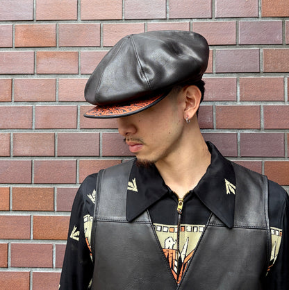 Casquette "Peanut Flower" The Ore Red Jasper 【レザーキャスケット/ブラック/ステアハイド/カービング/レッドジャスパー】