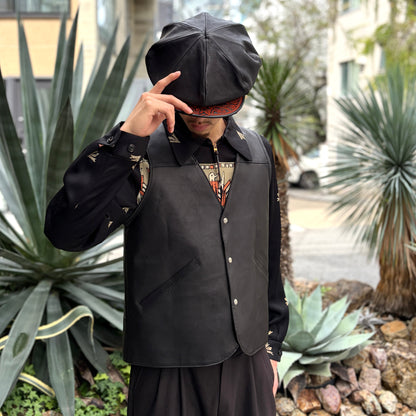 Casquette "Peanut Flower" The Ore Red Jasper 【レザーキャスケット/ブラック/ステアハイド/カービング/レッドジャスパー】