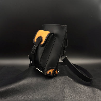 LONG SHOULDER BAG “Sun Burst“ 【縦型ショルダーバッグ/ステアハイド/カービング/バイカラー】
