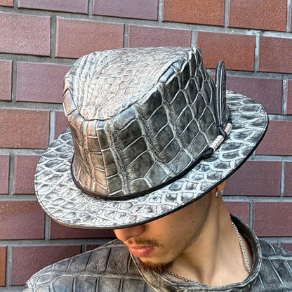 ATSU×SOTOMI CROCODILE POROSUS 墨染HAT "Feather" The Ore PLATINUM【レザーハット/墨染/クロコダイル/ポロサス/カービング/プラチナ】