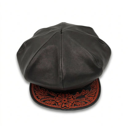 Casquette "Peanut Flower" The Ore Red Jasper 【レザーキャスケット/ブラック/ステアハイド/カービング/レッドジャスパー】