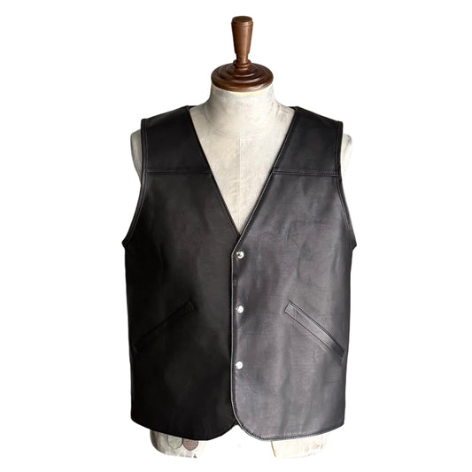 VEST "Peanut Flower"  ”The Ore" Red Jasper【Vネックレザーベスト/ブラック/ステアハイド/レッドジャスパー】