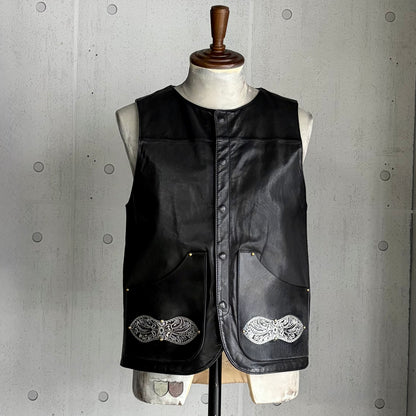 VEST "Peanut Flower" The Ore 純銀【レザーベスト/ブラック/カーフレザー/純銀】
