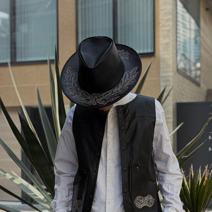10-GALLON HAT "Crest" The Ore純銀【レザーハット/ブラック/ステアハイド/カービング/シルバー】