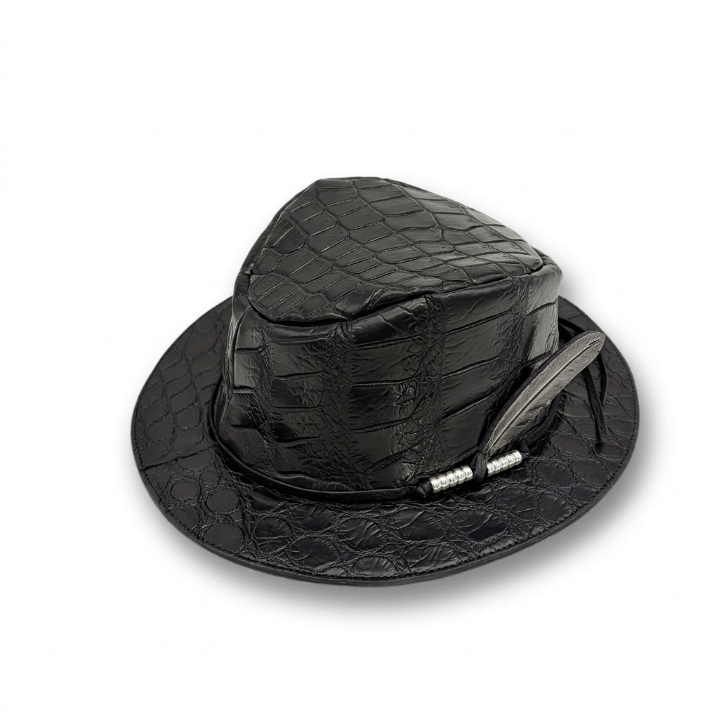 ATSU×SOTOMI CROCODILE POROSUS HAT "Feather" The Ore PLATINUM【レザーハット/ブラック/クロコダイル/ポロサス/カービング/プラチナ】