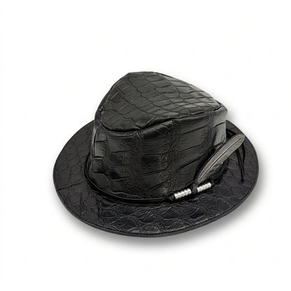 ATSU×SOTOMI CROCODILE POROSUS HAT "Feather" The Ore PLATINUM【レザーハット/ブラック/クロコダイル/ポロサス/カービング/プラチナ】