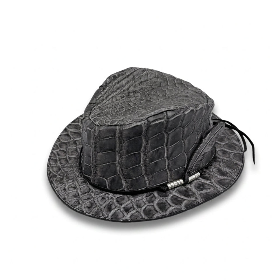 ATSU×SOTOMI CROCODILE POROSUS 墨染HAT "Feather" The Ore PLATINUM【レザーハット/墨染/クロコダイル/ポロサス/カービング/プラチナ】