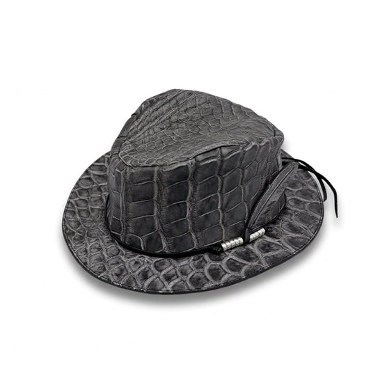 SOTOMI×ATSU CROCODILE POROSUS 墨染HAT "Feather" The Ore PLATINUM【レザーハット/墨染/クロコダイル/ポロサス/カービング/プラチナ】