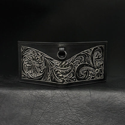 SHORT WALLET “Crest“ Pure Silver【二つ折り財布/ステアハイド/カービング/シルバー】