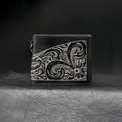 SHORT WALLET “Crest“ Pure Silver【二つ折り財布/ステアハイド/カービング/シルバー】