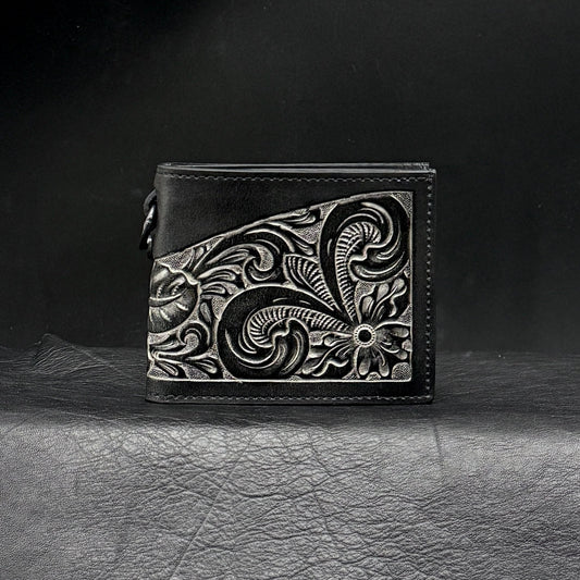 SHORT WALLET “Crest“ Pure Silver【二つ折り財布/ステアハイド/カービング/シルバー】