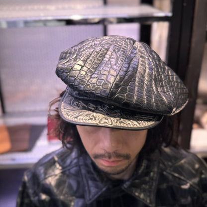 SOTOMI×ATSU CROCODILE POROSUS Casquette "Peanut Flower" PLATINUM【クロコダイル/ポロサス/キャスケット/カービング/プラチナ】