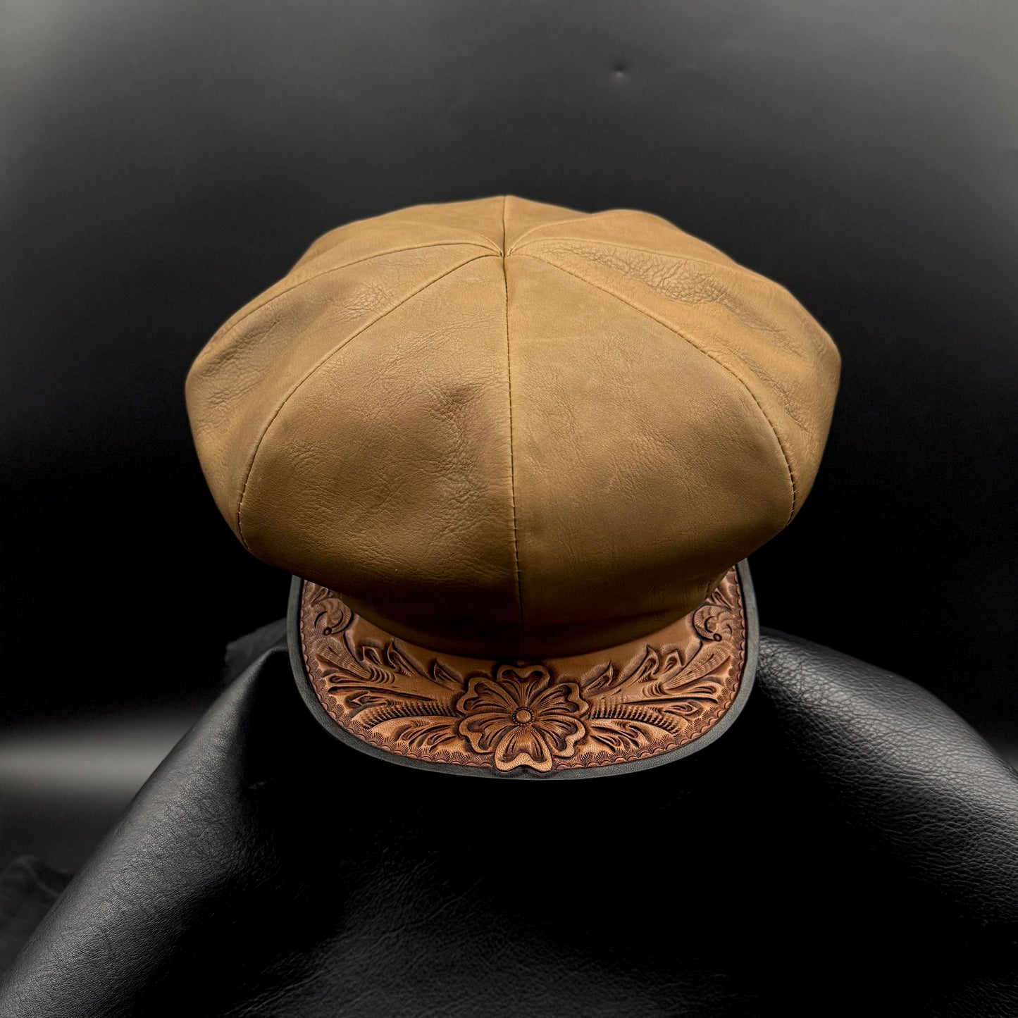 【新色】Casquette "Peanut Flower"【レザーキャスケット/カーキ/カーフレザー/カービング】