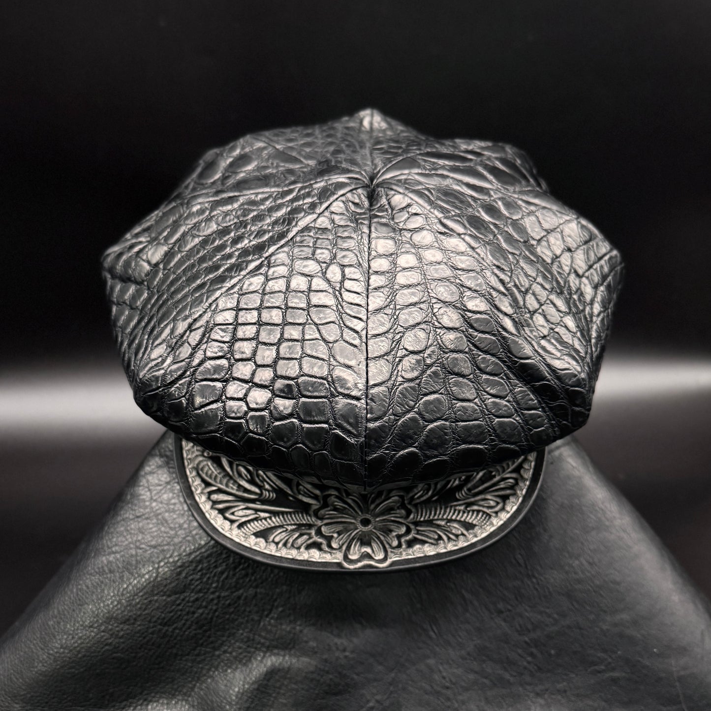 SOTOMI×ATSU CROCODILE POROSUS Casquette "Peanut Flower" PLATINUM【クロコダイル/ポロサス/キャスケット/カービング/プラチナ】