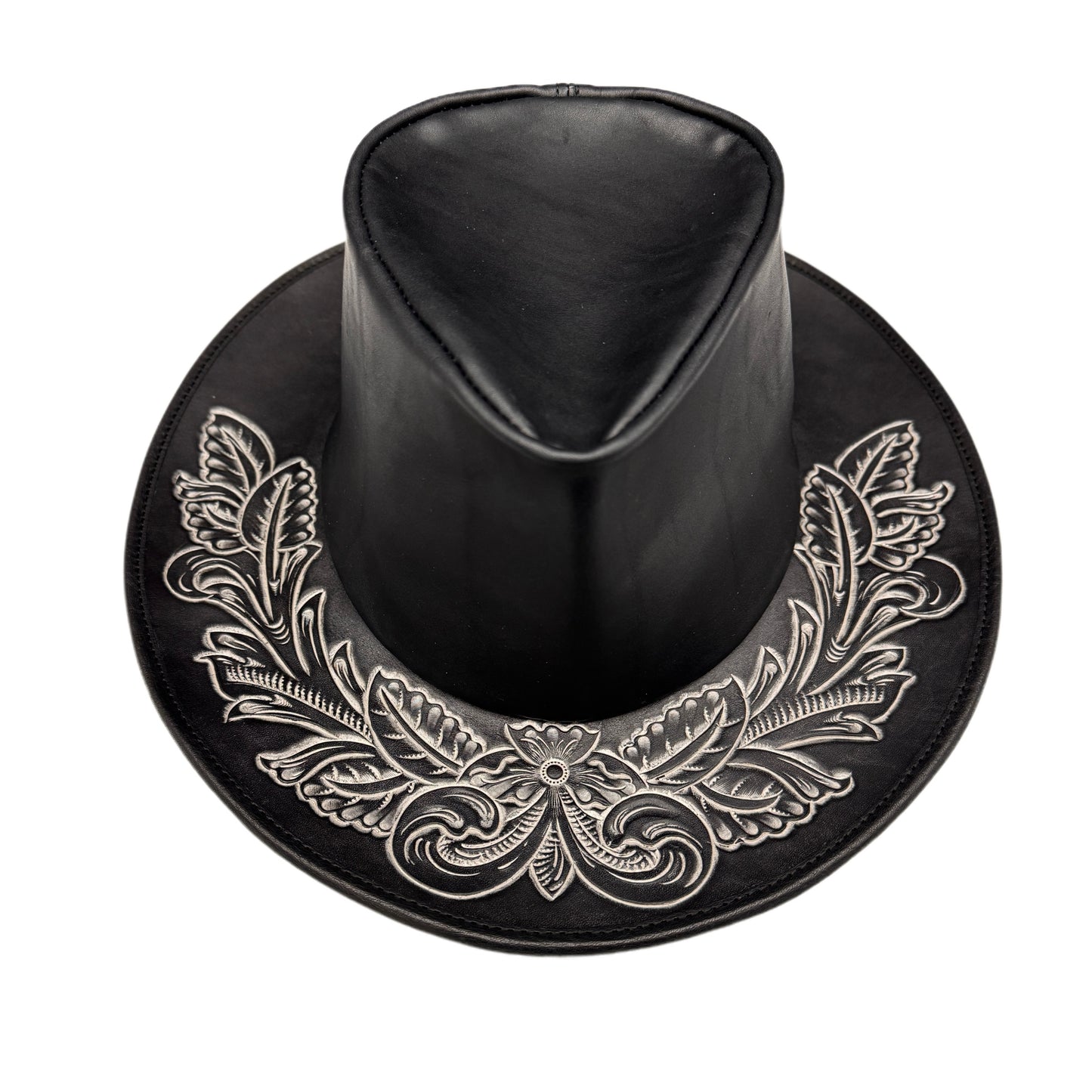 10-GALLON HAT "Crest" The Ore純銀【レザーハット/ブラック/ステアハイド/カービング/シルバー】