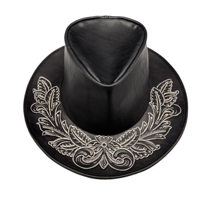 10-GALLON HAT "Crest" The Ore純銀【レザーハット/ブラック/ステアハイド/カービング/シルバー】