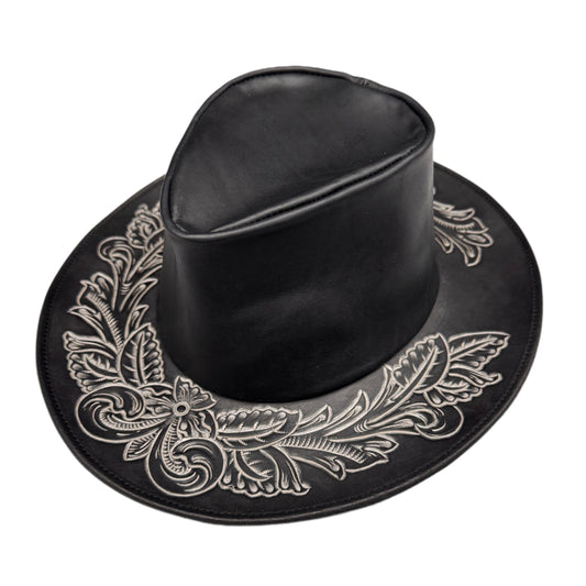 10-GALLON HAT "Crest" The Ore純銀【レザーハット/ブラック/ステアハイド/カービング/シルバー】