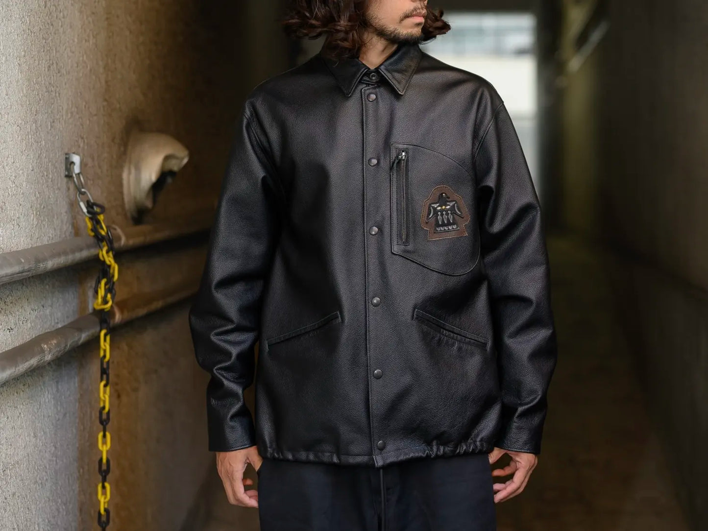 LEATHER COACH JACKET "THUNDER BIRD"【コーチジャケット/ブラック/ステアハイド】