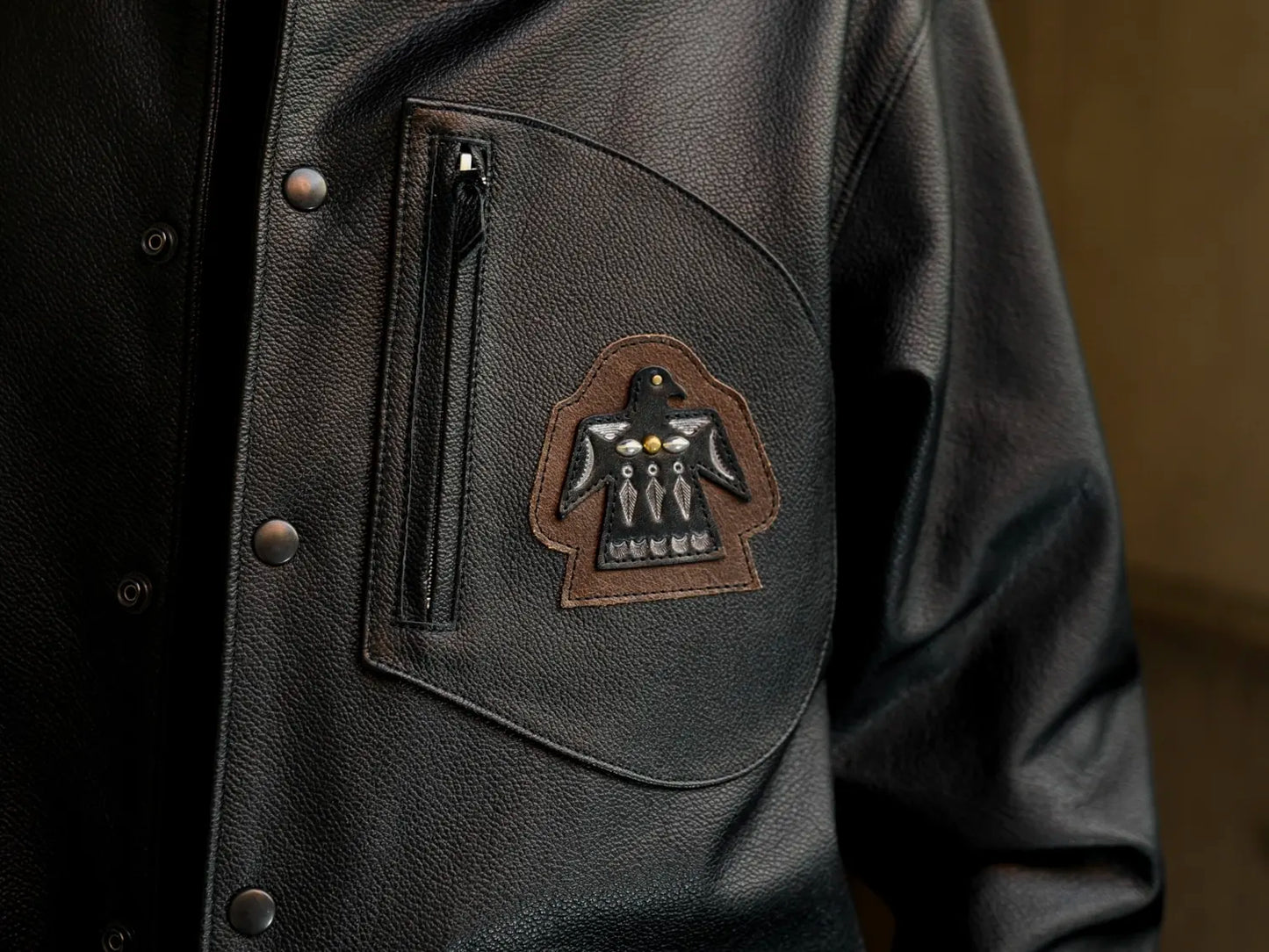 LEATHER COACH JACKET "THUNDER BIRD"【コーチジャケット/ブラック/ステアハイド】