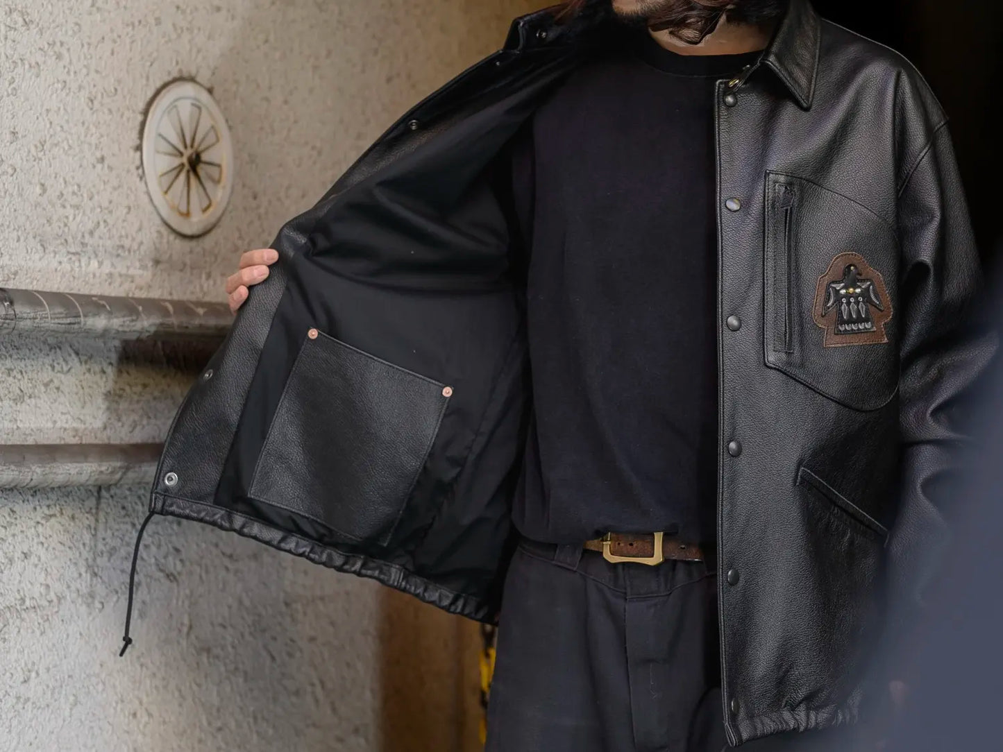 LEATHER COACH JACKET "THUNDER BIRD"【コーチジャケット/ブラック/ステアハイド】