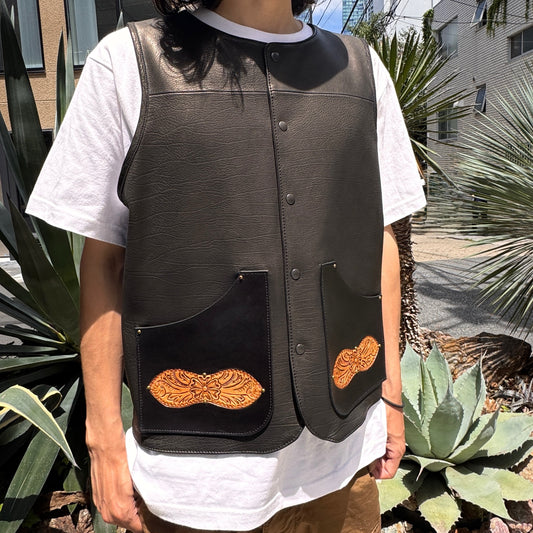 VEST "Peanut Flower" 【レザーベスト/ブラック/カーフレザー/バイカラー】