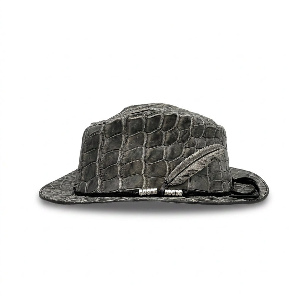 ATSU×SOTOMI CROCODILE POROSUS 墨染HAT "Feather" The Ore PLATINUM【レザーハット/墨染/クロコダイル/ポロサス/カービング/プラチナ】
