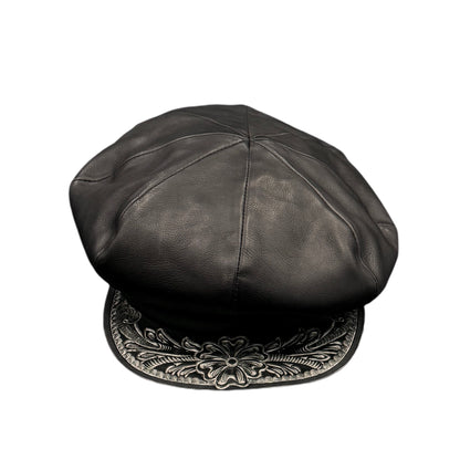Casquette "Peanut Flower" The Ore純銀 【レザーキャスケット/ブラック/ステアハイド/カービング/シルバー】