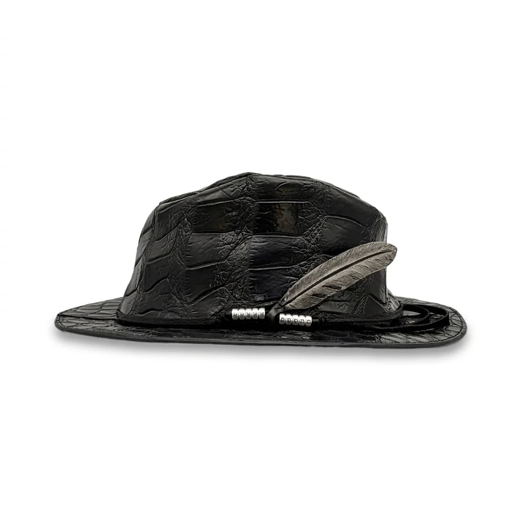 ATSU×SOTOMI CROCODILE POROSUS HAT "Feather" The Ore PLATINUM【レザーハット/ブラック/クロコダイル/ポロサス/カービング/プラチナ】