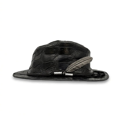 ATSU×SOTOMI CROCODILE POROSUS HAT "Feather" The Ore PLATINUM【レザーハット/ブラック/クロコダイル/ポロサス/カービング/プラチナ】
