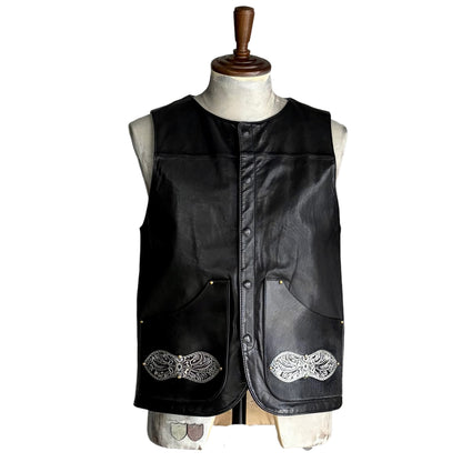 VEST "Peanut Flower" The Ore 純銀【レザーベスト/ブラック/カーフレザー/純銀】