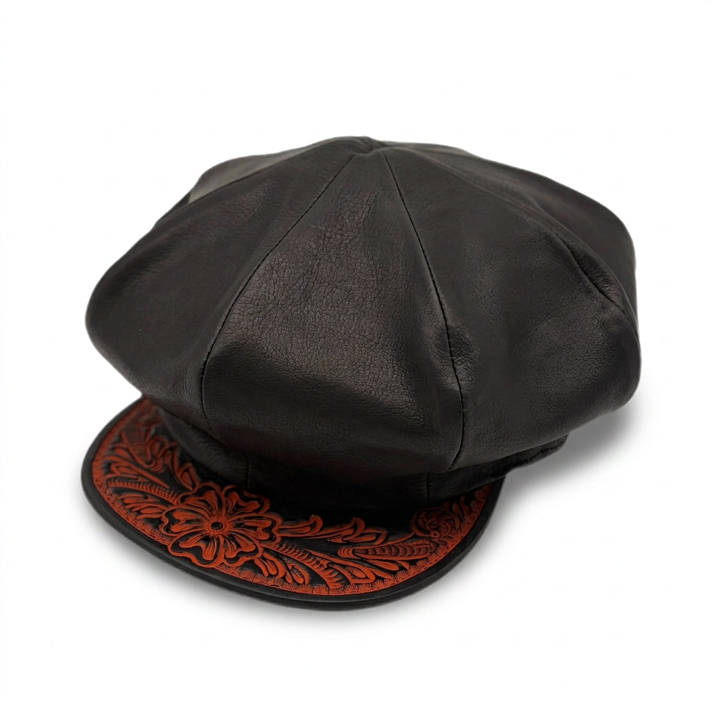 Casquette "Peanut Flower" The Ore Red Jasper 【レザーキャスケット/ブラック/ステアハイド/カービング/レッドジャスパー】