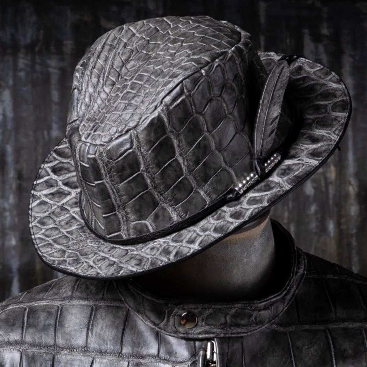 ATSU×SOTOMI CROCODILE POROSUS 墨染HAT "Feather" The Ore PLATINUM【レザーハット/墨染/クロコダイル/ポロサス/カービング/プラチナ】
