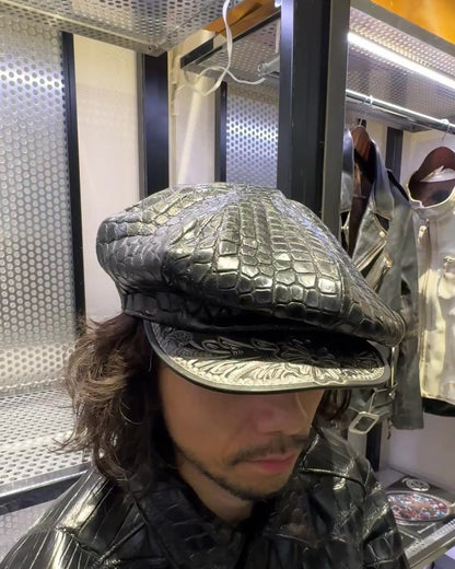 SOTOMI×ATSU CROCODILE POROSUS Casquette "Peanut Flower" PLATINUM【クロコダイル/ポロサス/キャスケット/カービング/プラチナ】