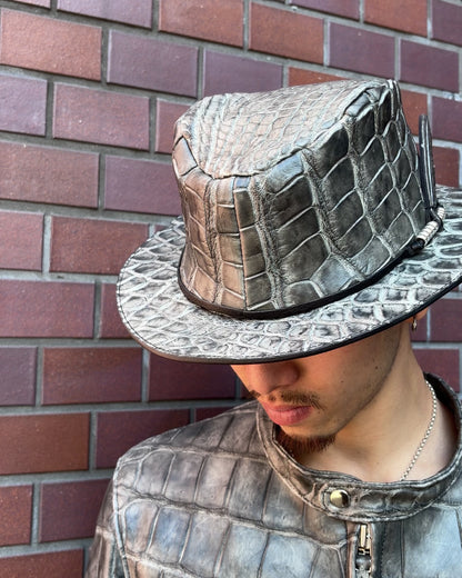 ATSU×SOTOMI CROCODILE POROSUS 墨染HAT "Feather" The Ore PLATINUM【レザーハット/墨染/クロコダイル/ポロサス/カービング/プラチナ】